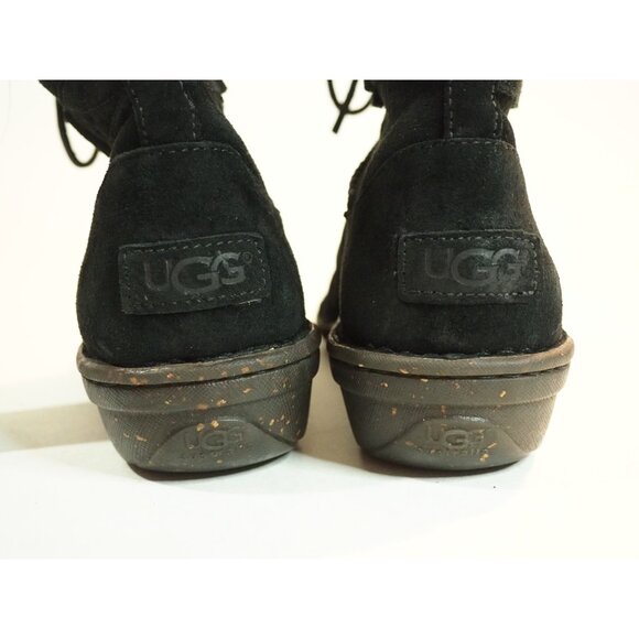 Ugg Black Leather Suede Tweed Cuff Sheepskin Lined Laced Boots, Size 9 (US) - Picture 3 of 12